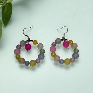 Handmade Multicolor Bead Hoop Earrings - Pink, Yellow, Green, Purple